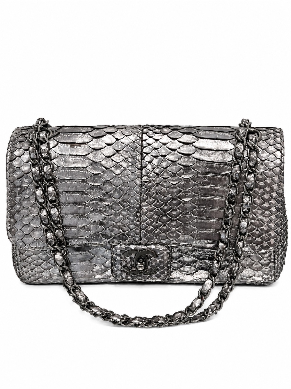 Chanel Cruise 2007 Collection Metallic Silver Python Soho Flap Shoulder Bag